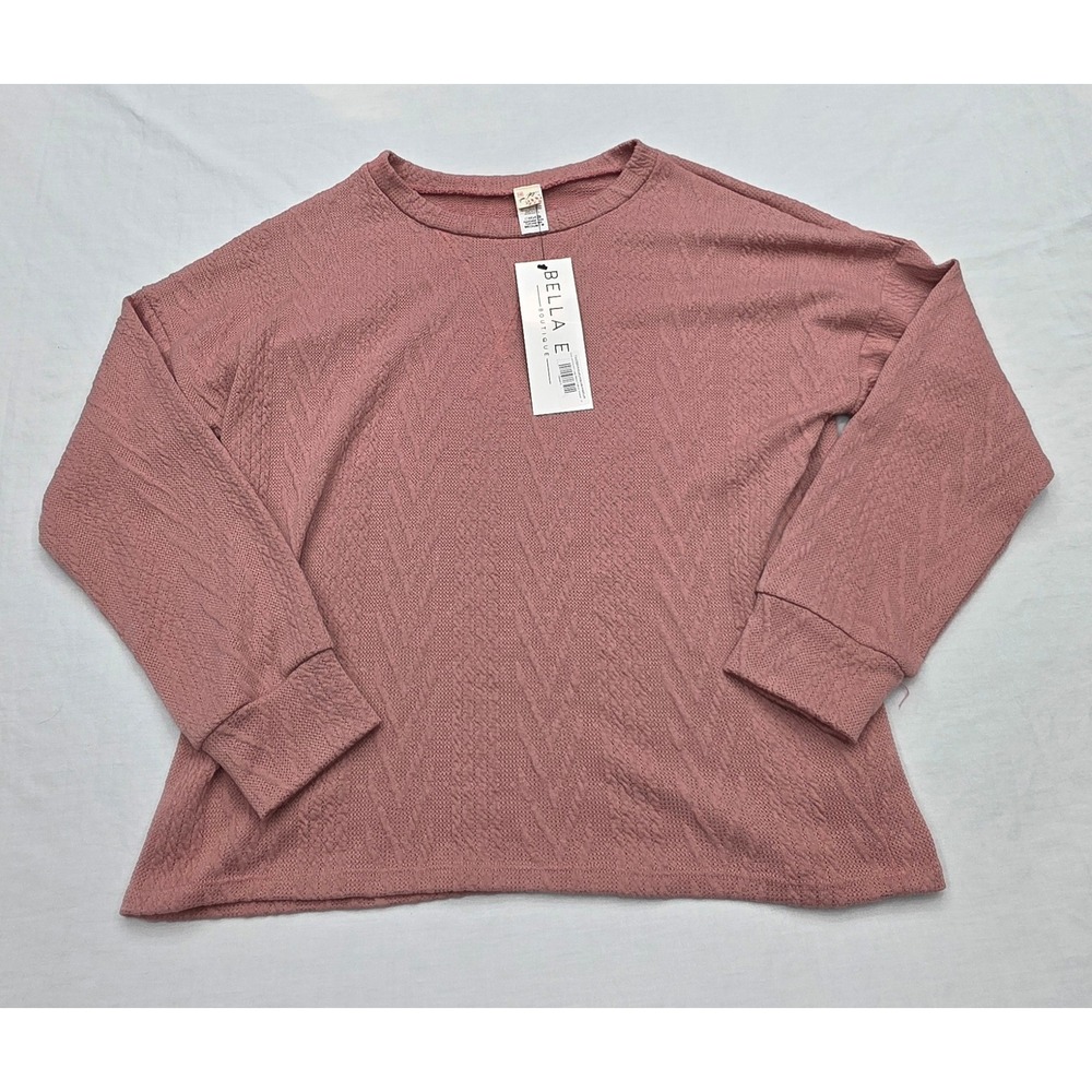 7th Ray Women Size Medium Dusty Mauve Long Sleeve Chevron Knit Pullover Sweater